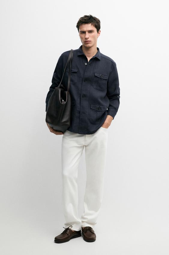 Heavy linen overshirt with pocket details from Zara - $200