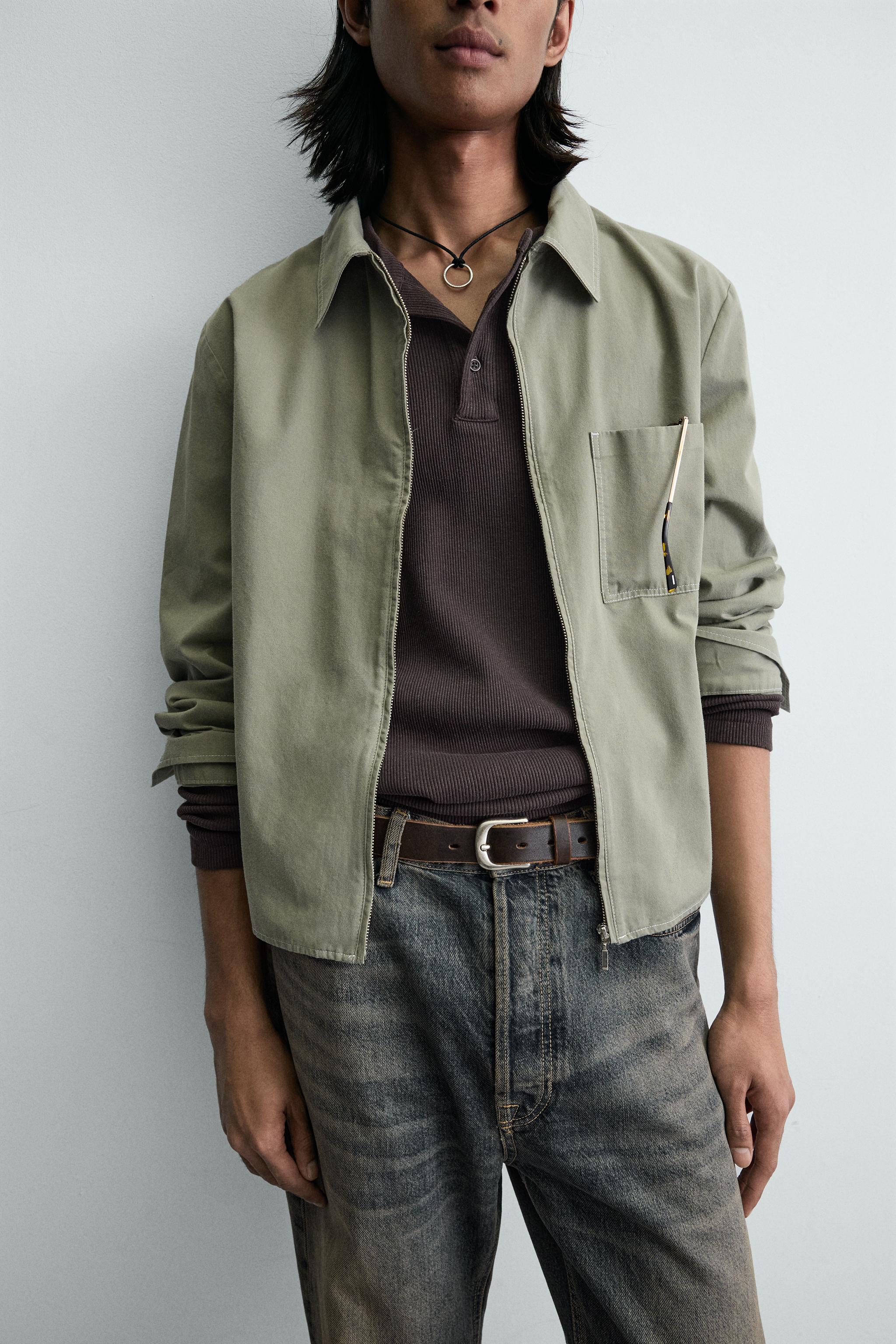 クロップドフィットジップアップシャツジャケット - グリーン | ZARA 