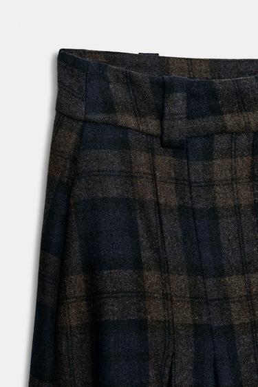 Zara PLAID WOOL BLEND PANTS ZW COLLECTION - Brown-Blue