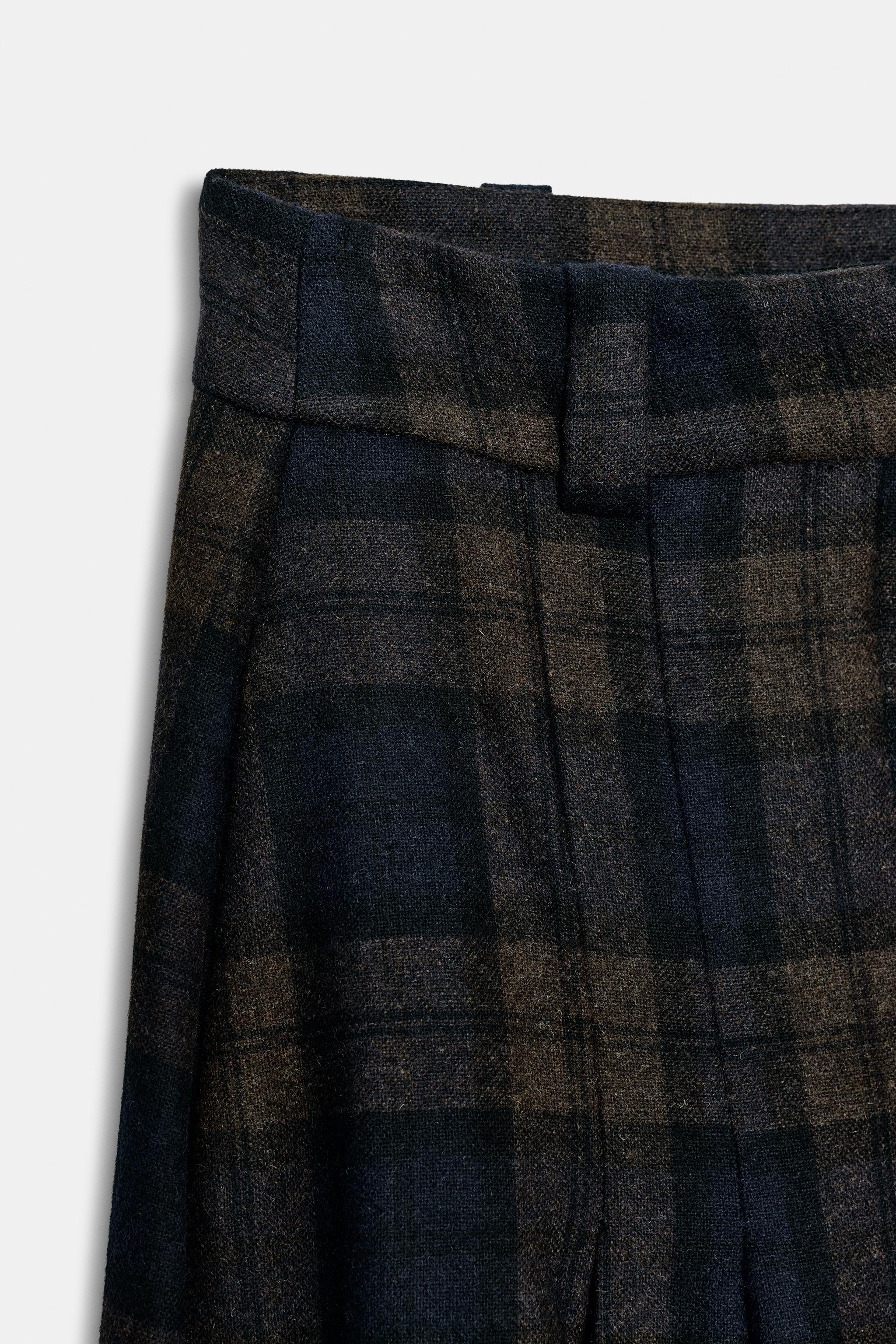 PLAID WOOL BLEND PANTS ZW COLLECTION