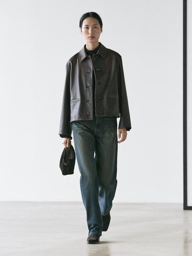 Zara Short nappa leather jacket - Black
