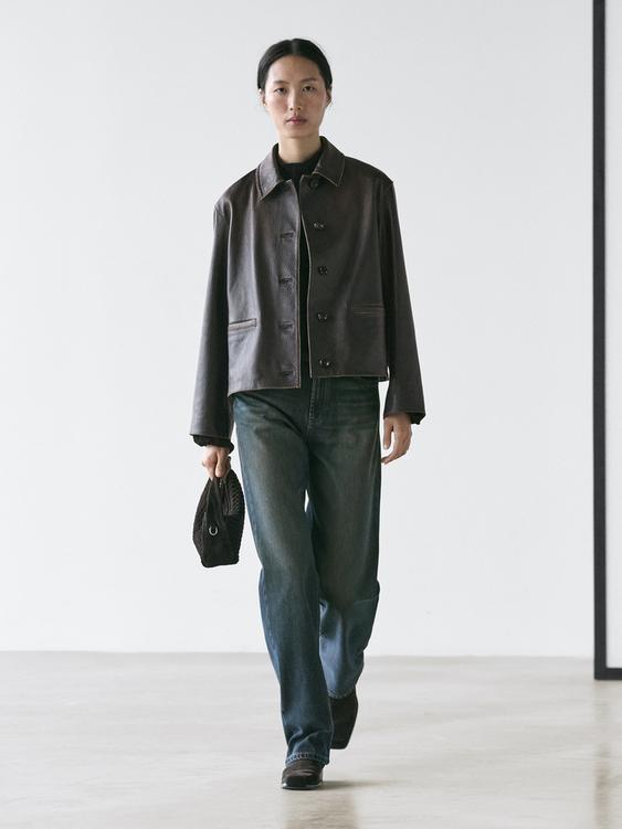 Short nappa leather jacket