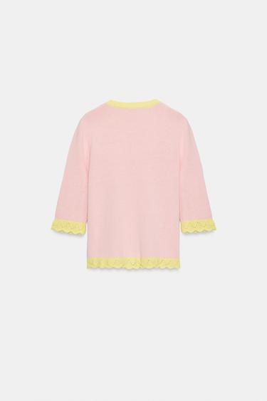 GILET EN MAILLE COMBINÉ POINTELLE - Rose de Zara - Image 5