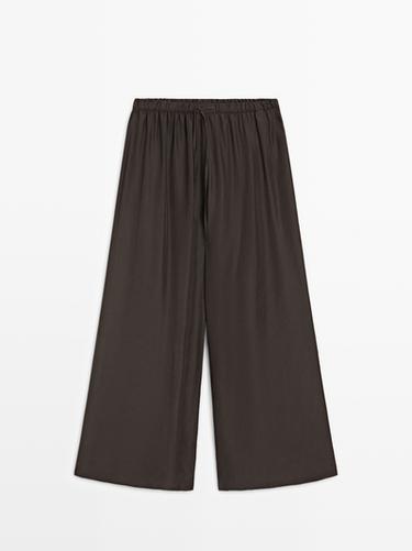 Zara Flowing trousers with waist detail - STUDIO - Dark khaki