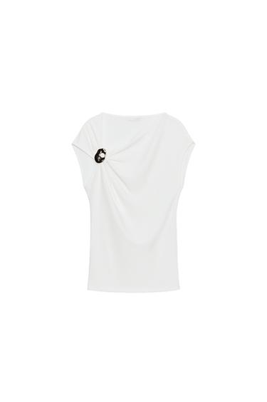 DRAPED TOP WITH METALLIC DETAIL - Oyster-white by Zara