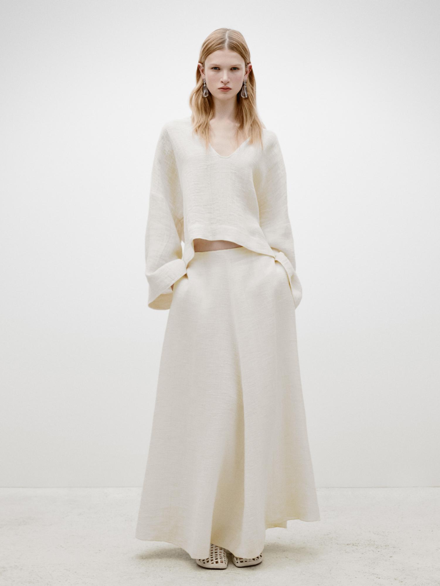 Long flowing textured skirt - Limited Edition - White | ZARA Canada