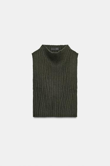 TOP CÔTELÉ 30 % LAINE - Kaki foncé de Zara - Image 5