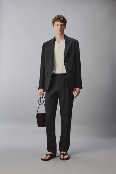 REGULAR FIT 100% LINEN SUIT BLAZER - Dark navy by Zara