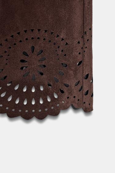 JUPE-CULOTTE EFFET DAIM AVEC BAS POINTELLE - Marron de Zara - Image 7