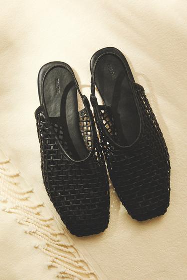 BALLERINES OUVERTES À L’ARRIÈRE CUIR TRESSÉ - Noir de Zara - Image 9