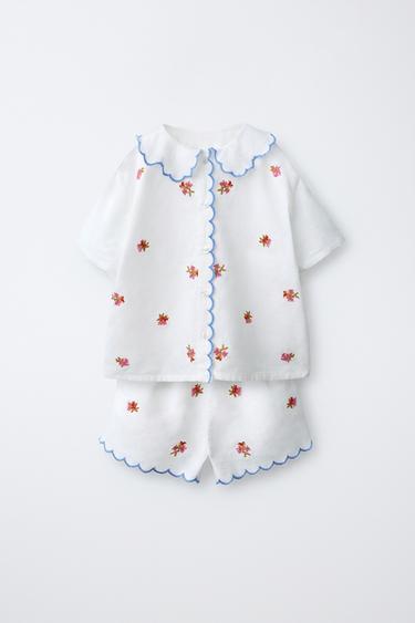 4-10 ANYS/ PIJAMA FLORS BORDADES AMB COTÓ I LLI - Cru / vigoureux de Zara - Imatge 0