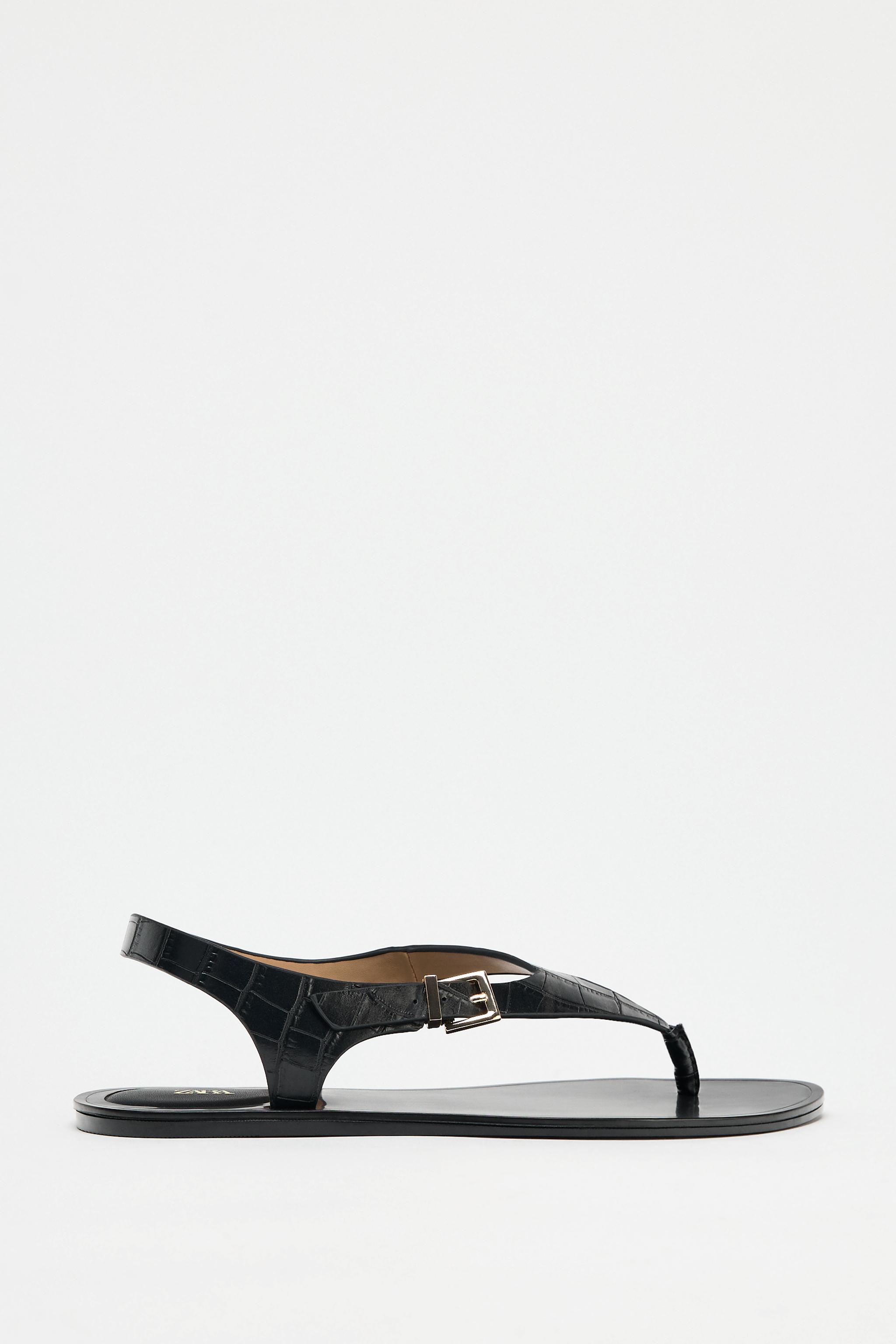EMBOSSED FLAT SANDALS - Black | ZARA United States