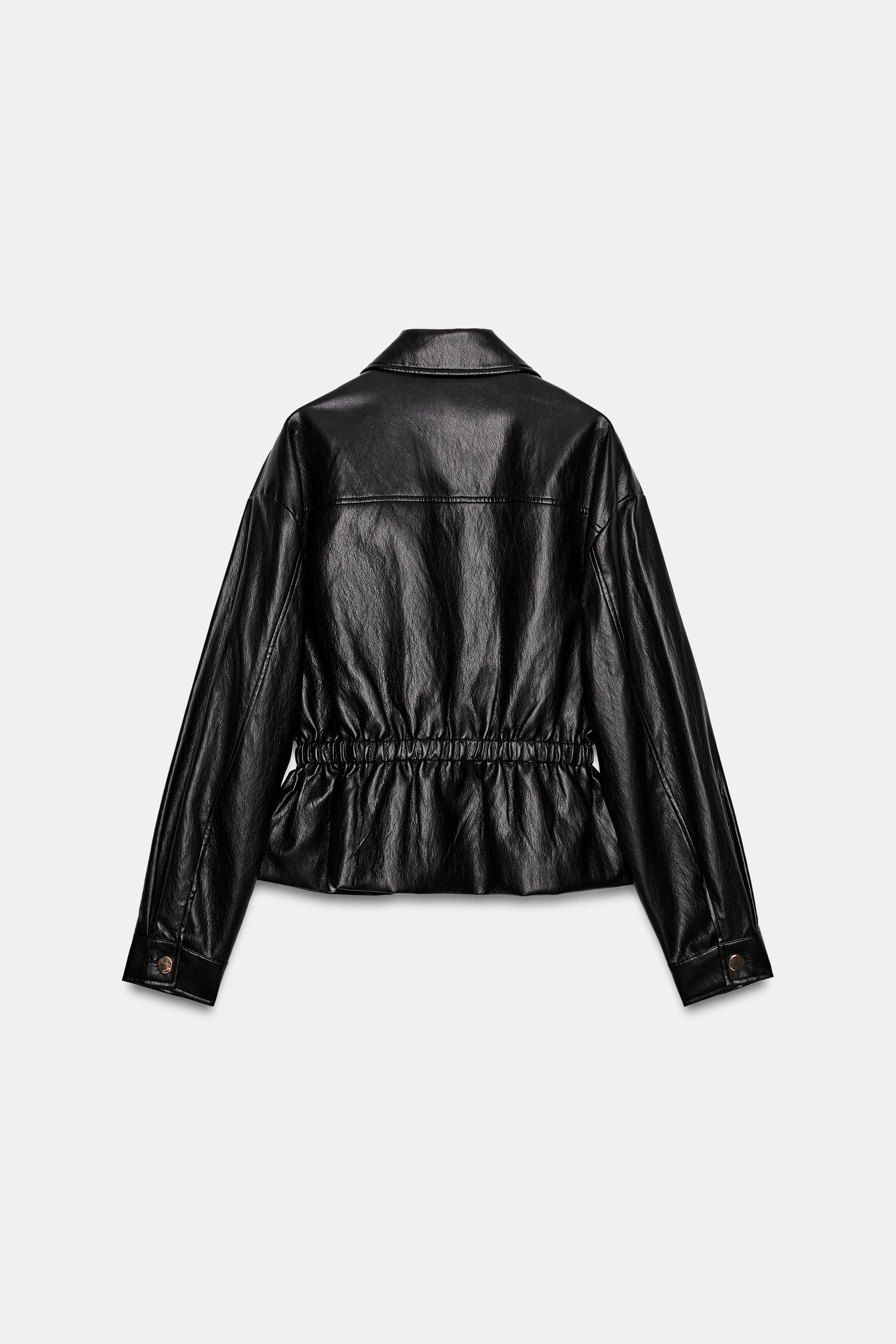 FAUX LEATHER JACKET WITH ELASTICIZED WAIST