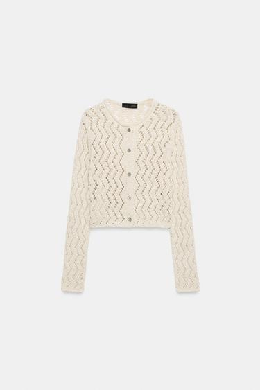 CUTWORK ZIGZAG CARDIGAN - Ecru by Zara