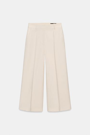 Zara ZW COLLECTION PINTRUCK CROPPED PANTS - Light beige