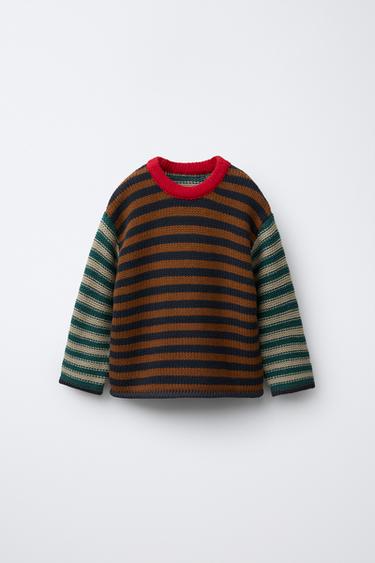 STRIPED KNIT JUMPER - Brown-Blue by Zara - Image 0