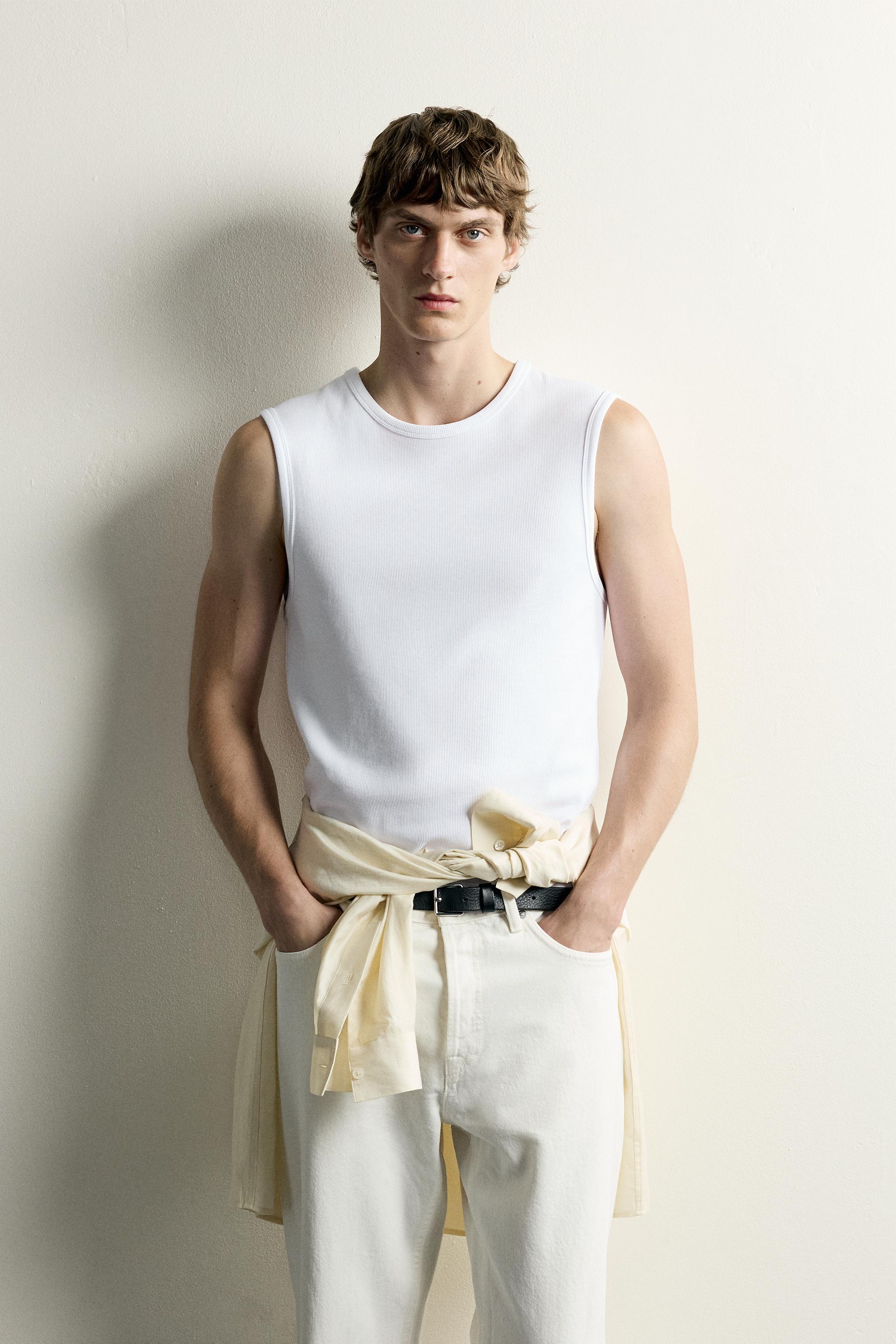 HIGH NECK RIBBED TANK TOP — White (alternate view)