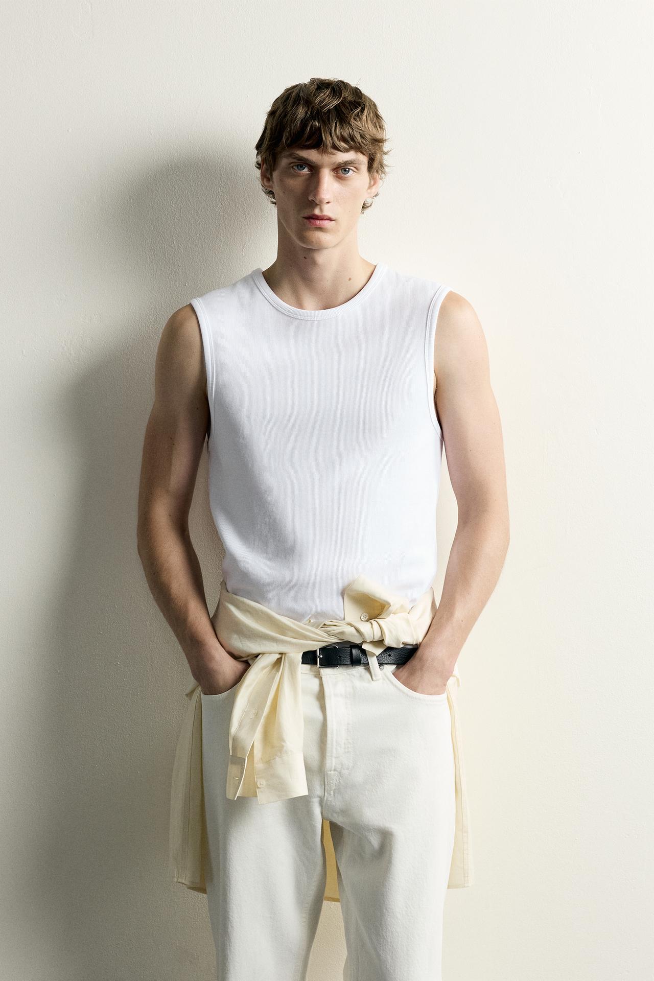 HIGH NECK RIBBED TANK TOP — White