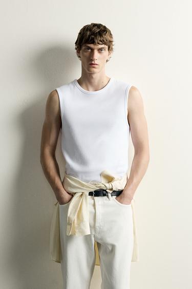 HIGH NECK RIBBED TANK TOP — White 2