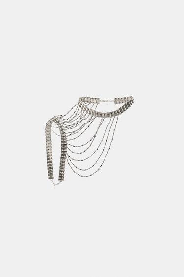 BEADED SHOULDER NECKLACE - Silver by Zara
