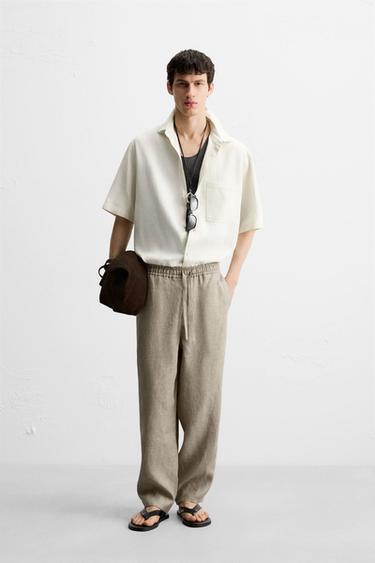 100% STRIPED LINEN TROUSERS - Sand by Zara
