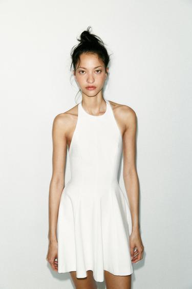 SHORT HALTER GODET DRESS - White by Zara
