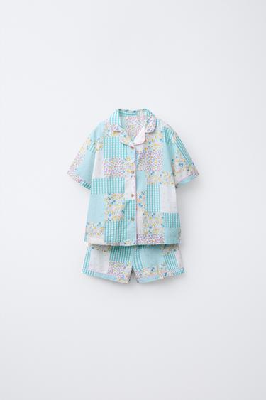 3-6 AÑOS/ PIJAMA CAMISA Y BERMUDA PATCHWORK - Crudo de Zara