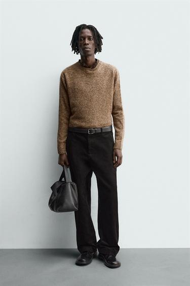 Zara 100% WOOL TEXTURED JUMPER - Brown - Image 0