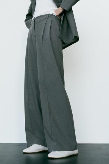 PANTALON LARGE À PINCES - Gris moyen de Zara - Image 1