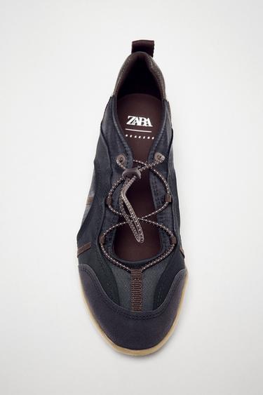 Zara COMBINED SPORTY FLAT SHOES - Black