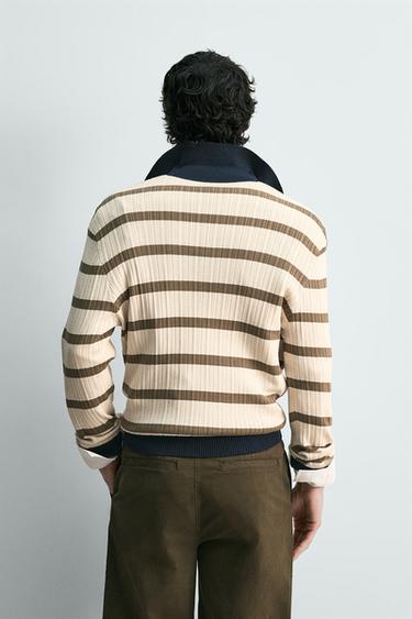 STRIPED KNIT POLO SHIRT - Ecru by Zara - Image 2