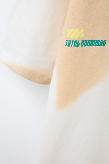 SLOGAN AND STAIN PRINT T-SHIRT - Ecru / Green by Zara - Image 3