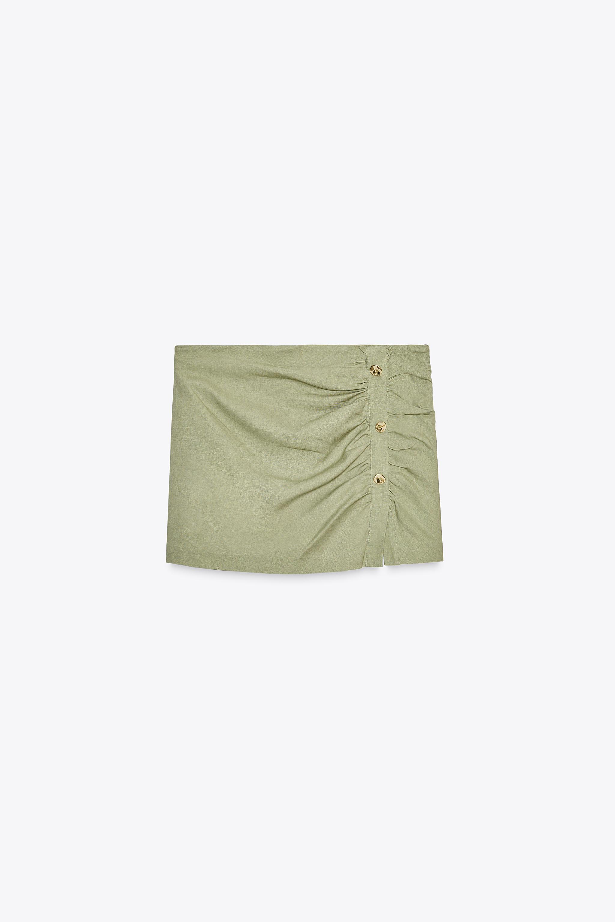 ZARA リネン ギャザー スコート 2587/074 リネン ギャザー スコート - ライトカーキ | ZARA Japan / 日本