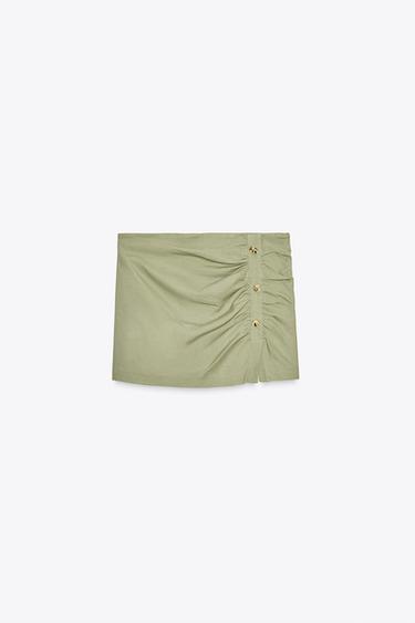GATHERED LINEN BLEND SKORT - Light khaki by Zara - Image 6