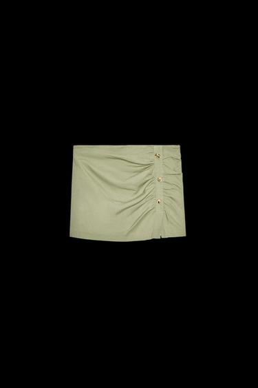 Zara LINEN RUCHED SKORT - Light khaki - Image 0