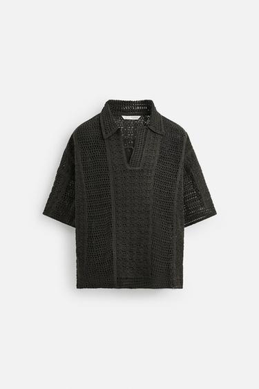 CROCHET TEXTURED POLO SHIRT - Grey green by Zara