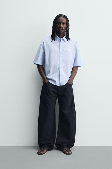 HEMD MIT GESTREIFTEM MUSTERMIX - Himmelblau von Zara