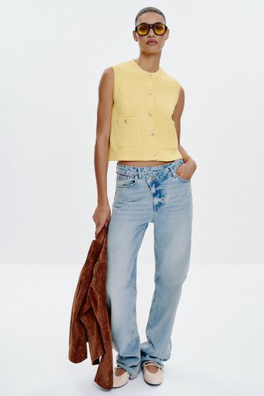 ОДНОТОННЫЙ ТРИКОТАЖНЫЙ ТОП БЕЗ РУКАВОВ — ЖЕЛТЫЙ от Zara