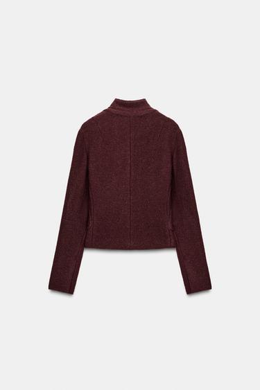 FITTED BOUCLÉ WOOL JACKET ZW COLLECTION - Wine by Zara - Image 6