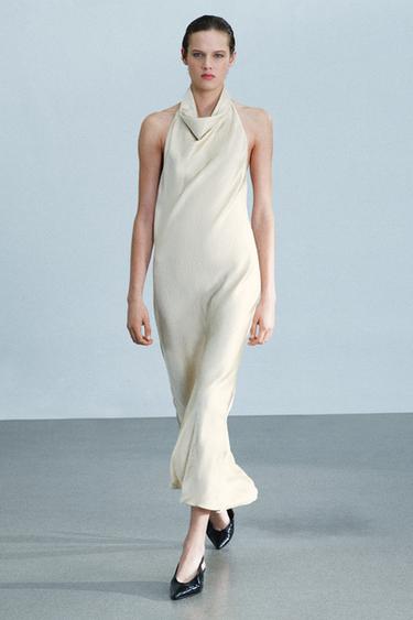 ZW COLLECTION HALTER SATIN MIDI DRESS - Ecru by Zara - Image 0