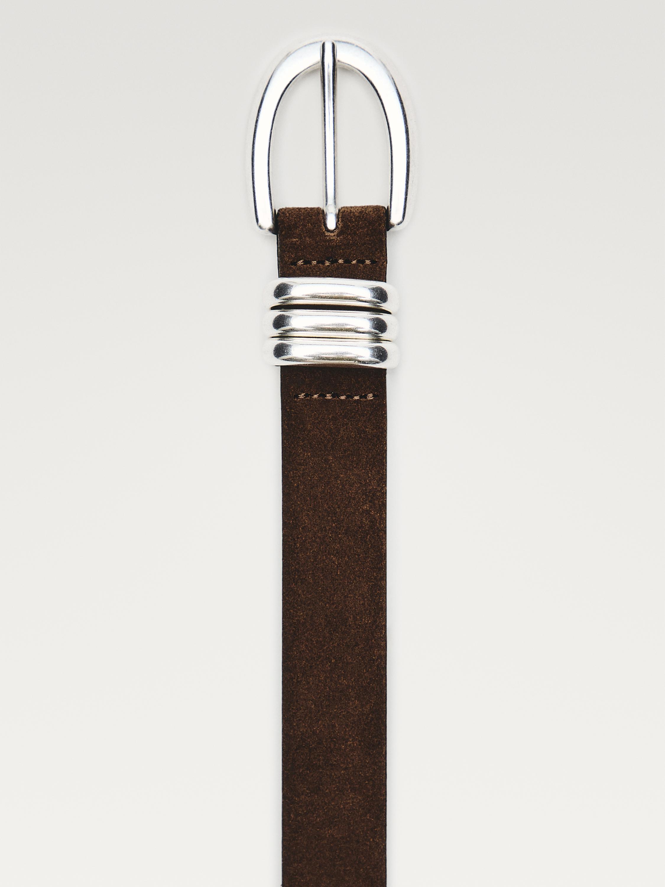Split suede leather belt with metal detail — Black gold