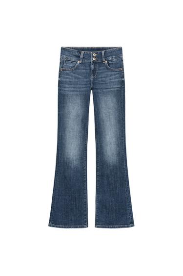 Zara Z1975 LOW-RISE WIDE-WAISTBAND BOOTCUT JEANS - Blue