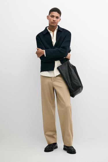 Zara Cotton blend straight-leg pants - taupe brown - Image 0