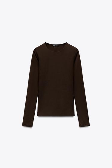 LONG SLEEVE T-SHIRT - Chocolate by Zara