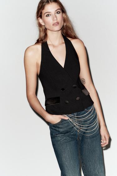HALTER NECK TUXEDO WAISTCOAT - Black by Zara