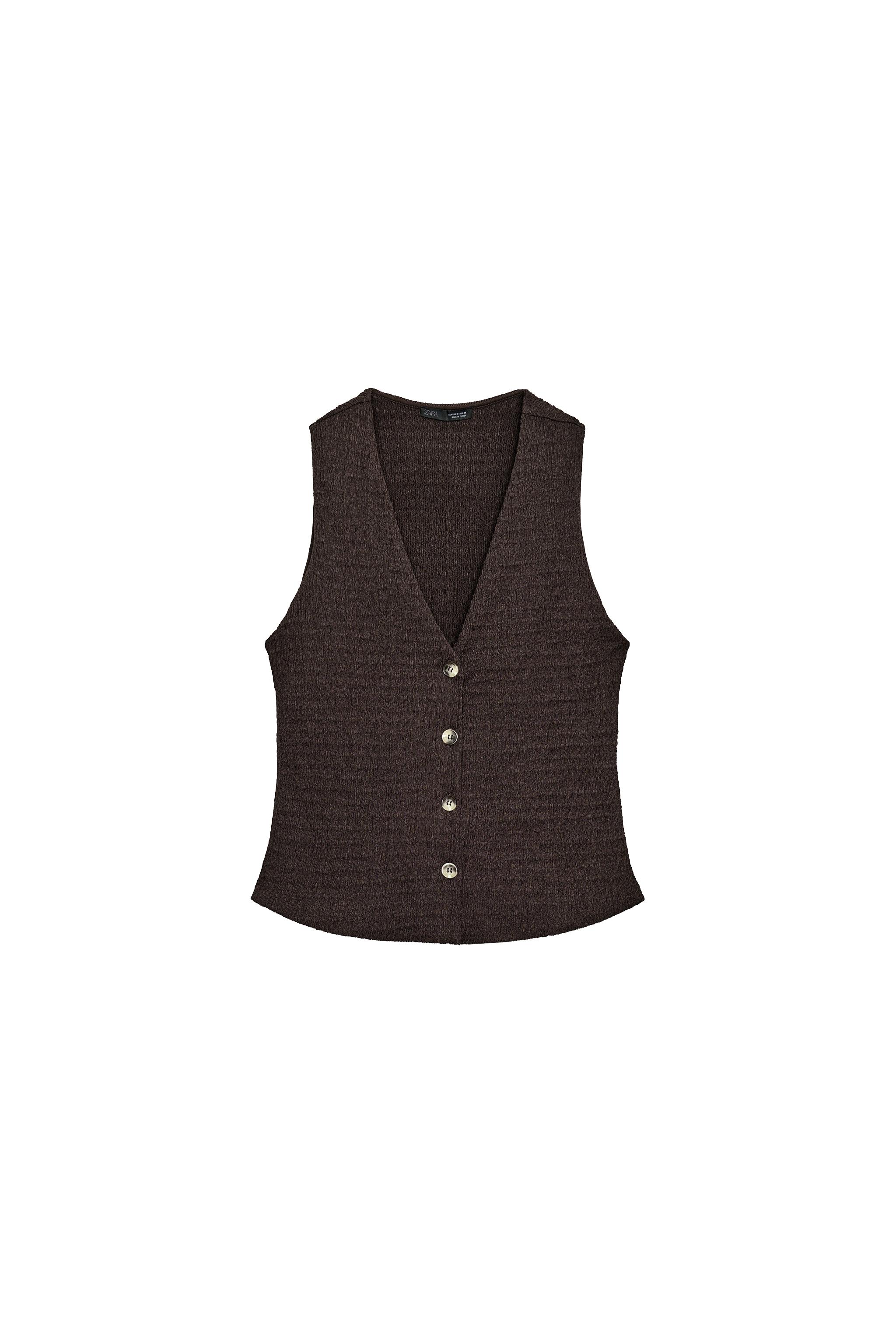 トップス atlast&co button vest TEXTURED BUTTONED VEST TOP - Chocolate | ZARA Canada