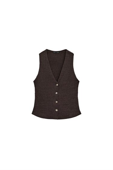 TEXTURED BUTTONED WAISTCOAT-STYLE TOP - Chocolate by Zara