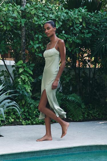 ROBE STYLE LINGERIE SATINÉE - Vert menthe de Zara - Image 4