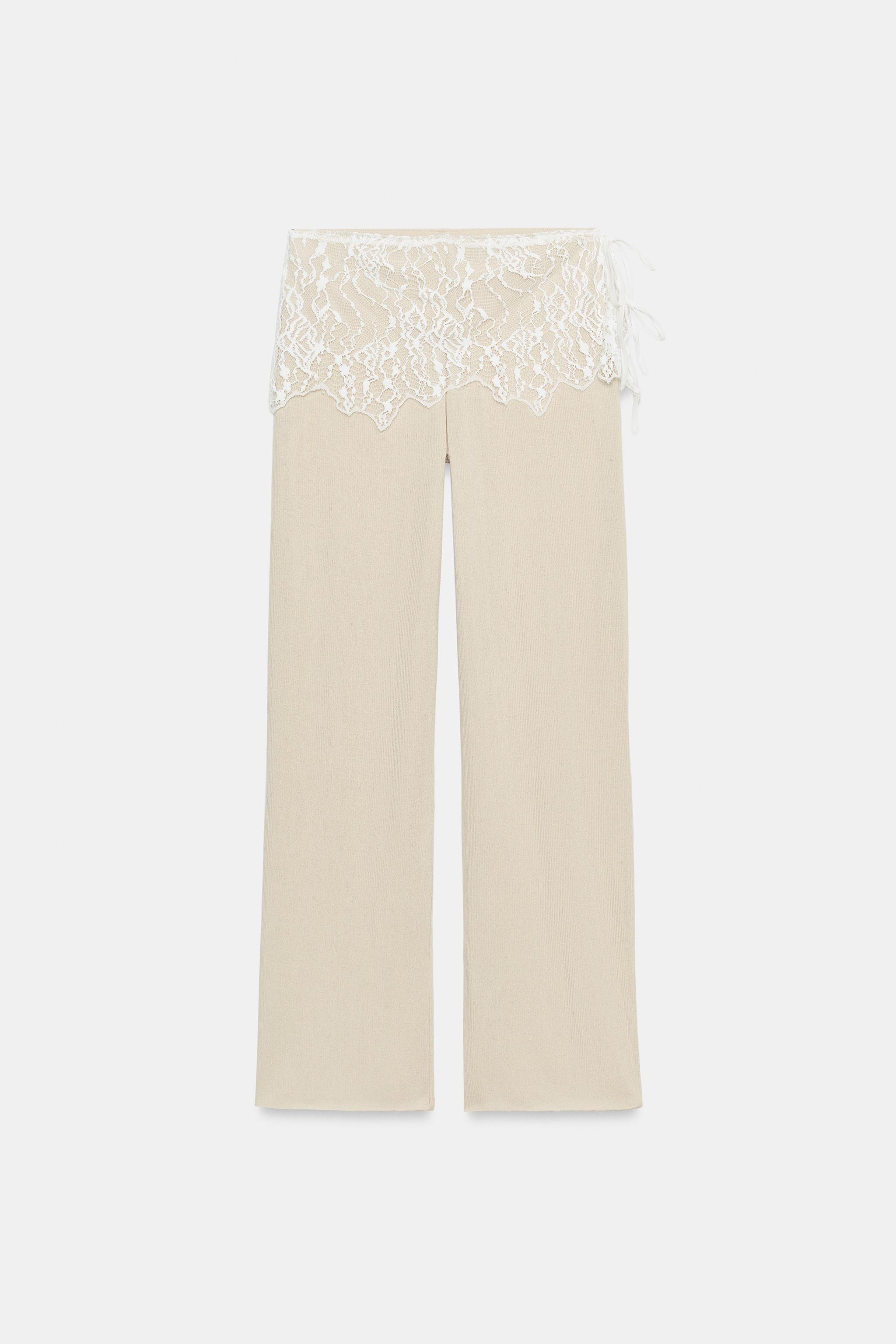 PANTALON CÔTELÉ DENTELLE