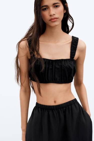 TOP COURT EN POPELINE À FRONCES - Noir de Zara - Image 1